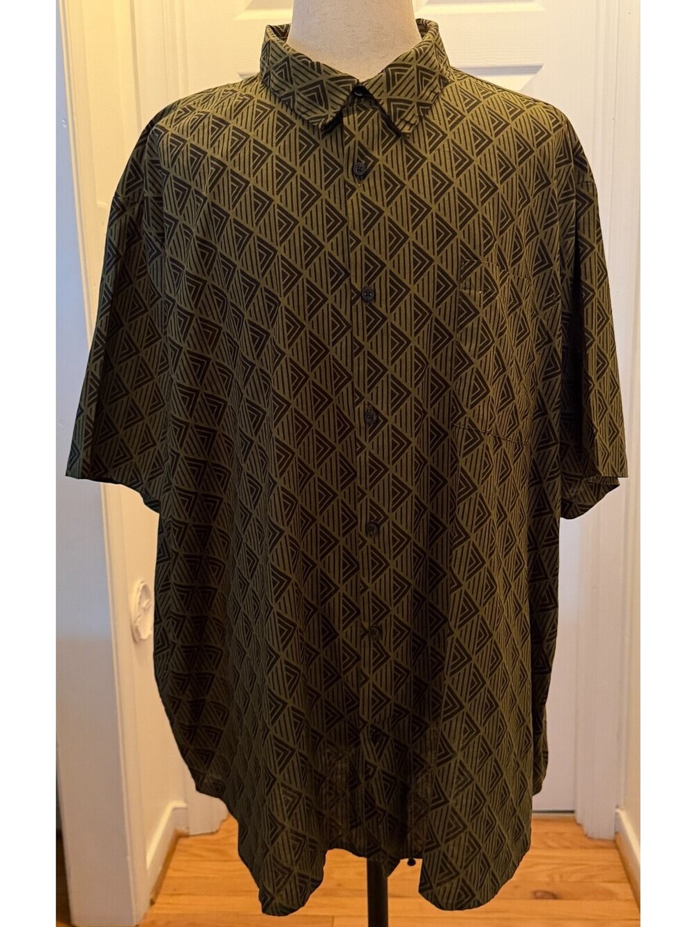 NWT Shaquille O'Neal XLG Men's 4X-Large Green Geometric Linen Blend Shirt 4XL